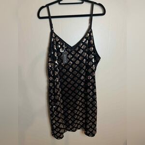 In'Voland Sequin 20W Gold And Black V Neck Sparkly Cocktail Dress